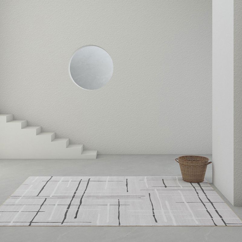 Simple Solid Color Comfort Rug Polyester Stripe Printing Area Rug Non-Slip Backing Carpet for Living Room