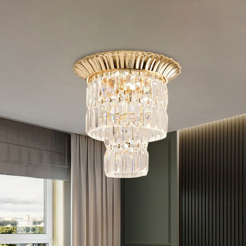 Chrom/Gold LED Flushmount Lampe Modernistisch Crystal Dual Schatten Zylindrische Bündig-Halterung Deckenbefestigung
