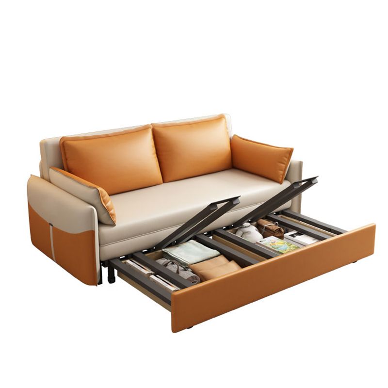 Modern Faux Leather Sleeper Sofa 35.43"H Upholstered Pillow Top Arms Sofa Bed