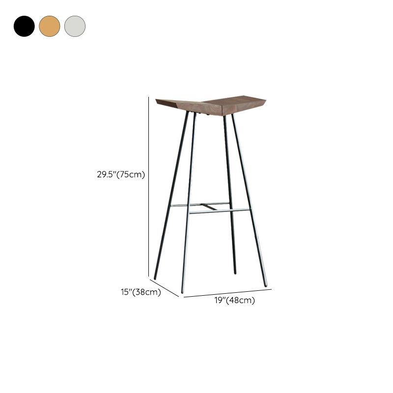 Brown Pine Wood Top Counter & Bar Stools Modern Indoor Backless Stools