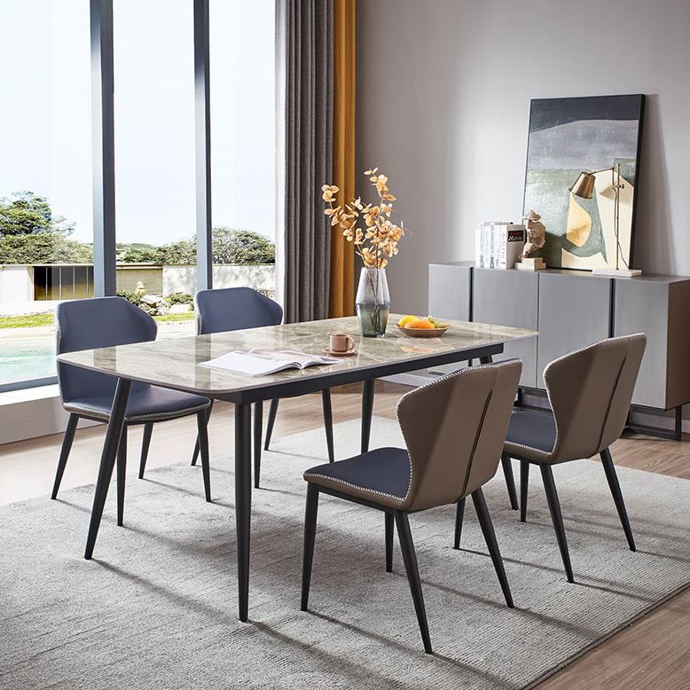 Modern Sintered Stone Gray Dining Set with Rectangle Table and Black Legs Dining Set