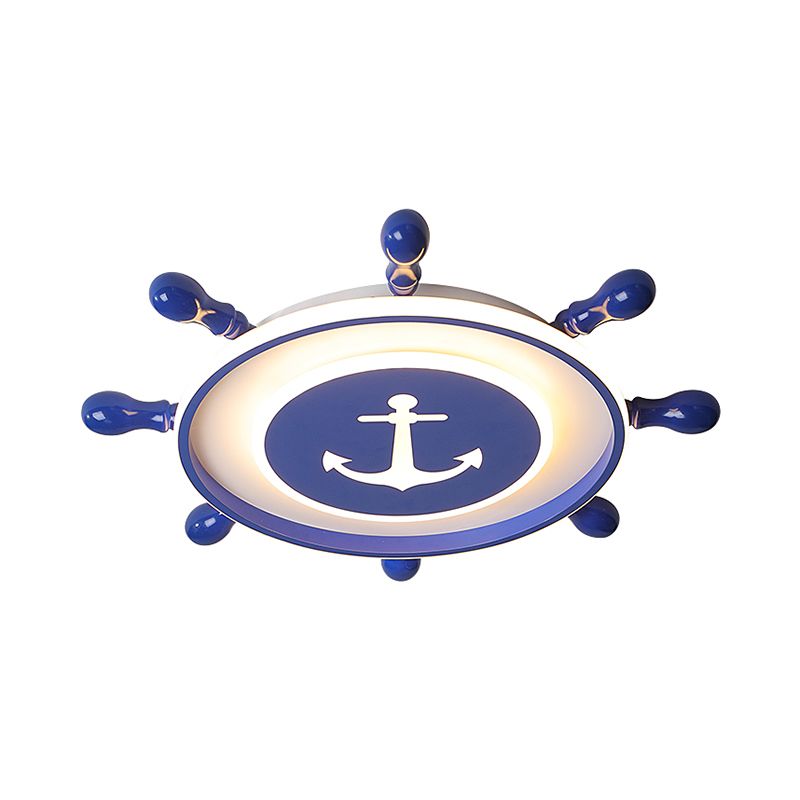 Apparecchio da soffitto per timone blu, stile per bambini, larghezza 21,5"/25,5", illuminazione a LED in acrilico a luce calda/bianca