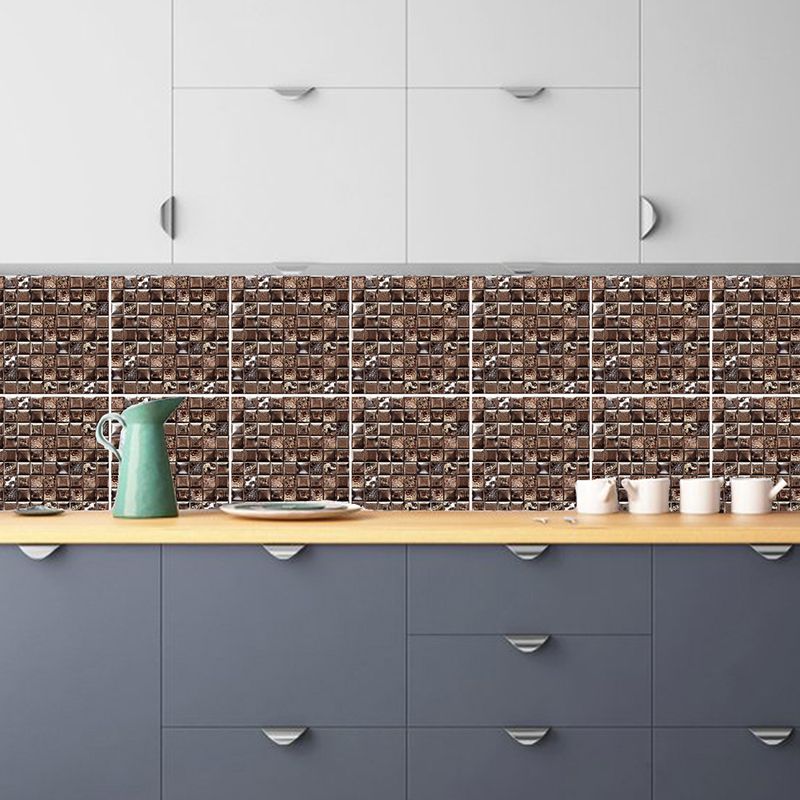 Coffee Brickwork Wallpaper Panels Mosaic Tile Modern Adhesive Wall Decor for Kitchen, 10 Pcs