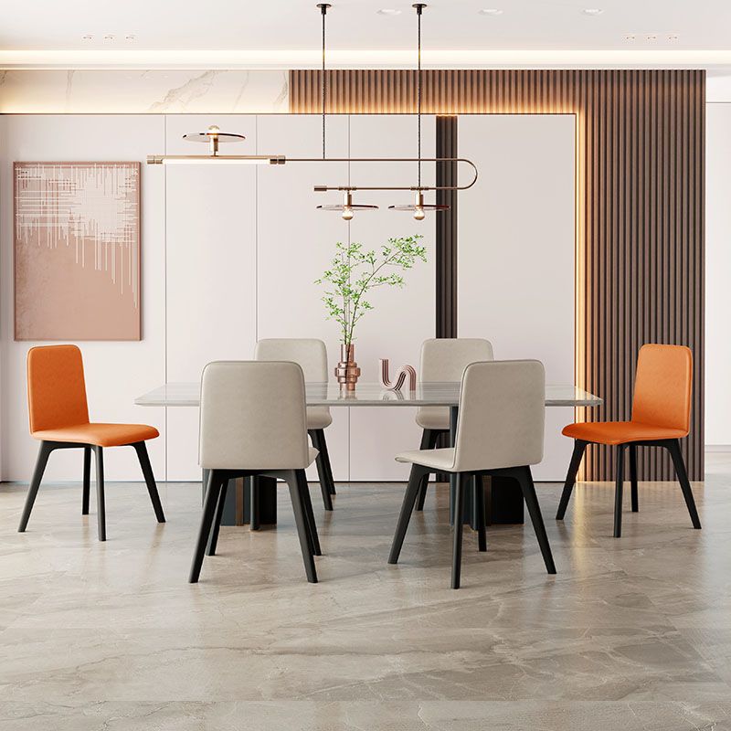 Contemporary Side Chair with Black Wood Legs Matte Finish Solid Back Dining Chair