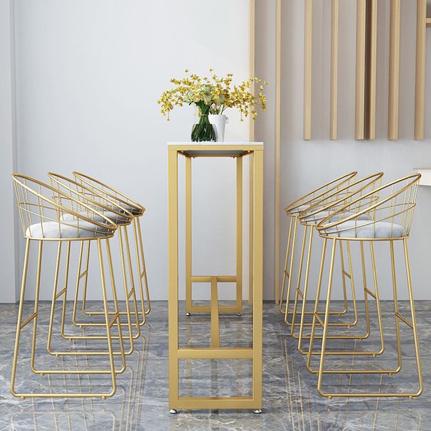Glam Style Marble Bar Table Gold Frame 42 Inch Height Table for Restaurant