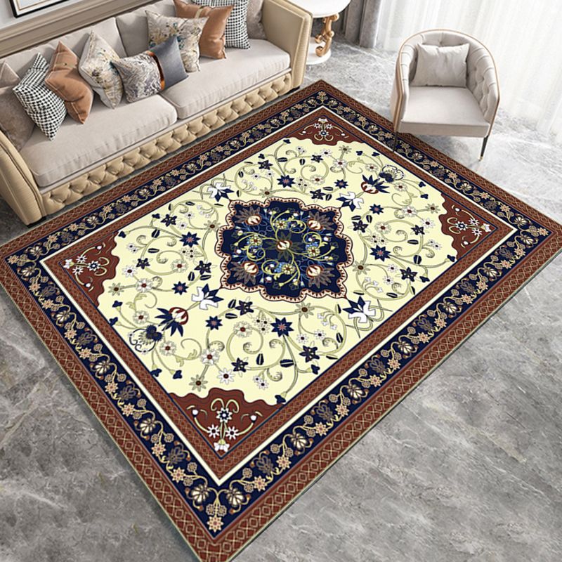 Classic Flower Print Rug European Style Polyester Carpet Anti-Slip Backing Carpet for Home Decor