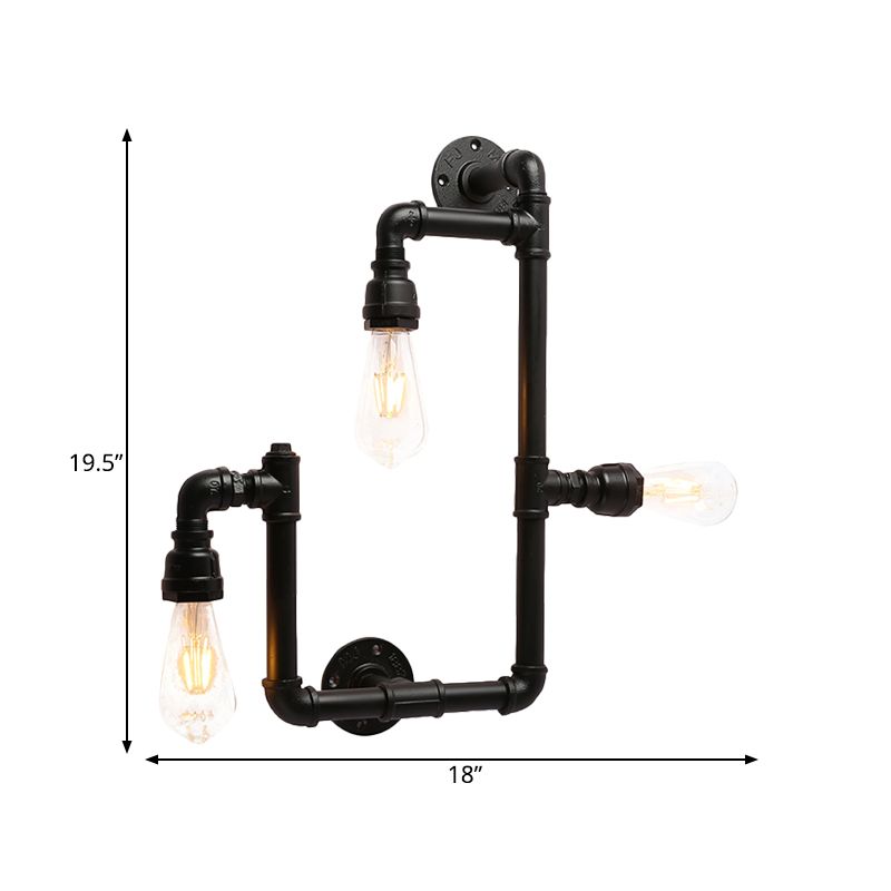 Industrial Twisted Pipe Wall Sconce 3 Heads Iron Wall Mounted Light Fixture in Black for Restaurant