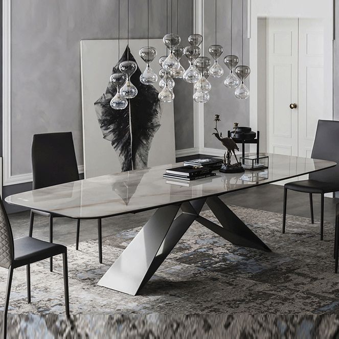 Rectangle Dining Table Industrial Stone Top Dining Table with Stainless Steel Base