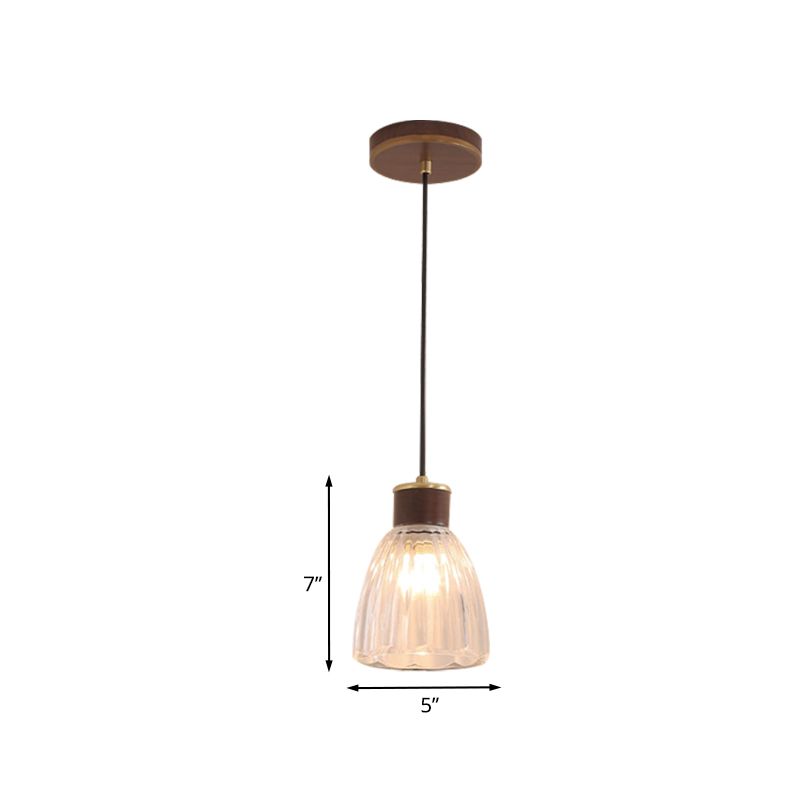 1-licht eetkamer hangende hanger Eenvoudig bruin plafondlicht met bel heldere glazen schaduw