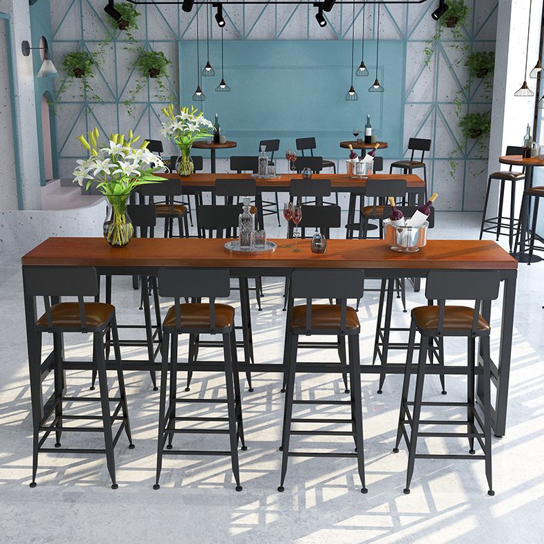 Industrial Style Bar Dining Table Brown Solid Wood Bar Wine Table with Metal Base