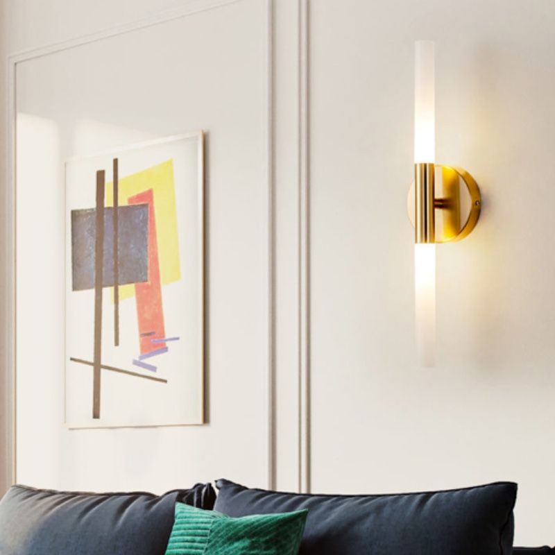 Nordic Style Strip Shape Sconce Light 2 Lights Wall Mount Lamp in Gold for Bedroom