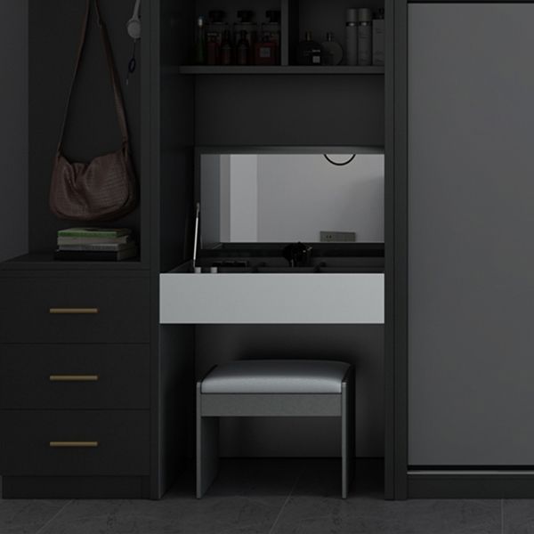 Gray Contemporary Wardrobe Armoire with Drawer Wooden Wardrobe Cabinet