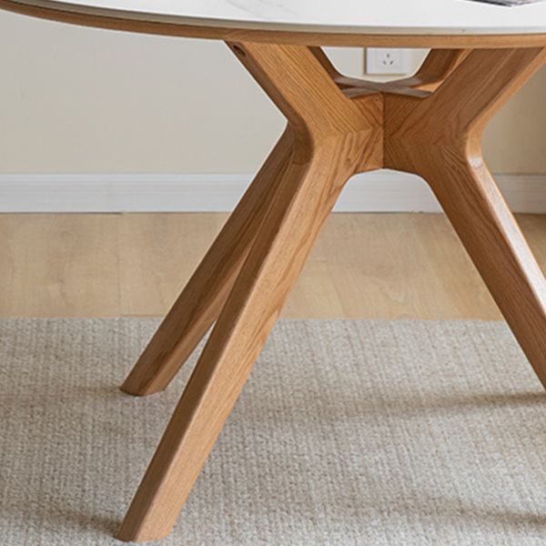 Modern White Stone Top Wood Base Space Saving Dining Table for 6 People