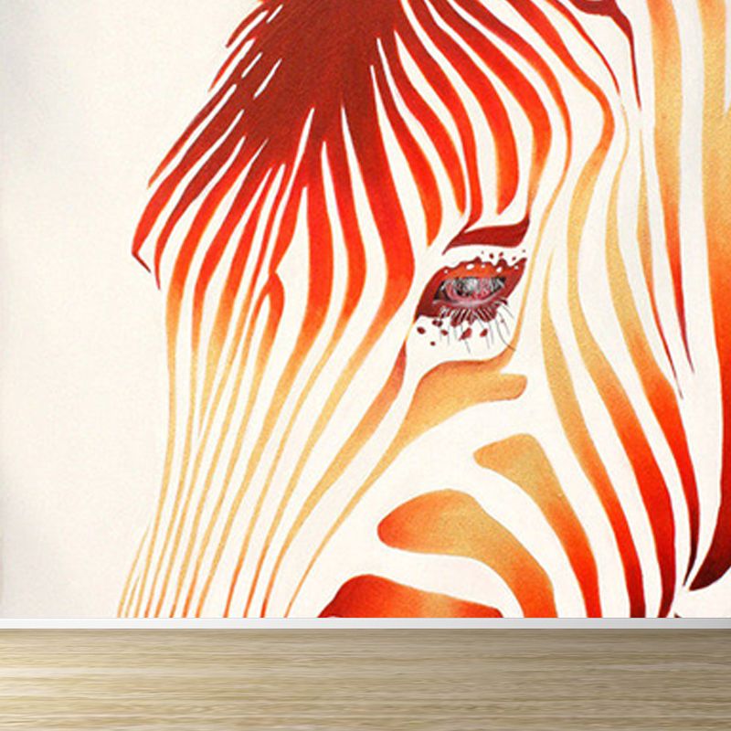 Contemporary Zebra Head Mural Non-Woven Stain-Proofing Soft Color Wall Art for Bathroom