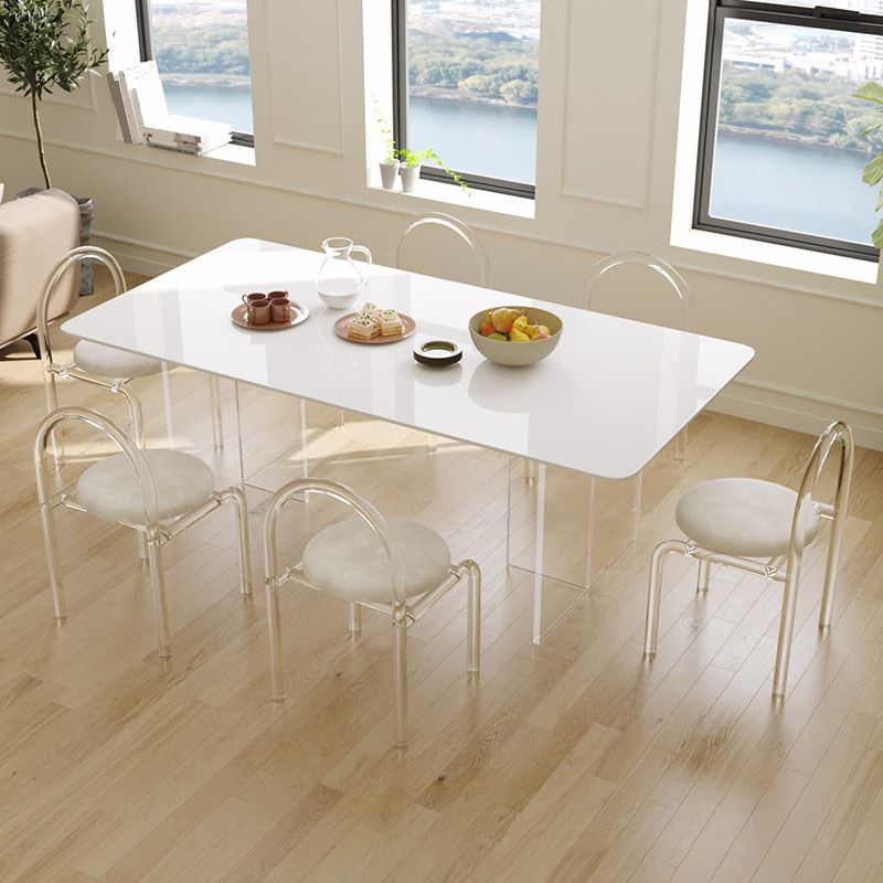 Acryli Contemporary Dining Set 1/7 Pieces White Stone Dinette Table Set