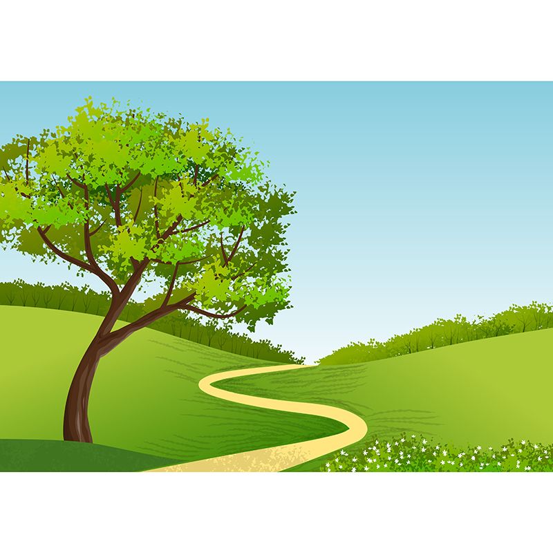 Green Tree Landscape Wall Mural Minimalist Home Decor Wall Art for Children's Room