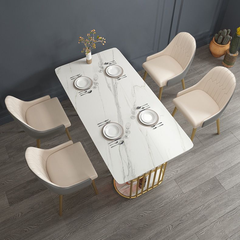 Glam Style Dining Table Metal Double Gold Pedestal Table with Storage