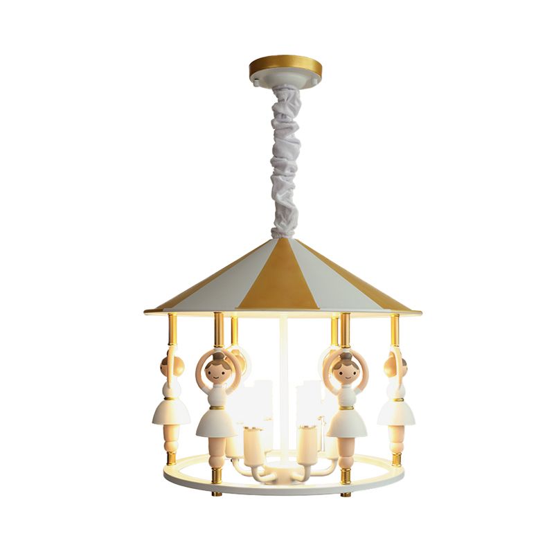 Ballet Girl Resin Hanging Lightture Kid 5 Bulbes Blancs et Gol Chandelier Pendant