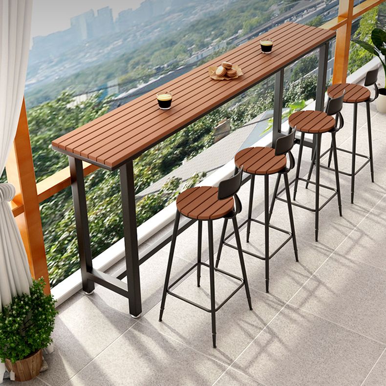 Brown Modern Style Bar Table in Metal and Wood Outdoor Bar Table