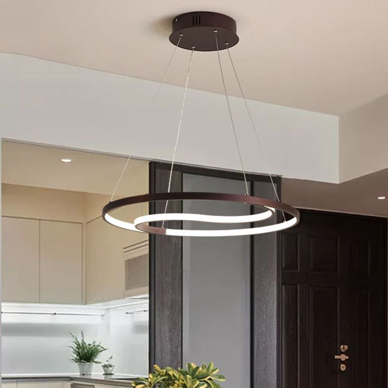 Moderne ring hangende lamp eigentijdse metalen led koffie plafond kroonluchter in warm/wit licht, 23,5 "/30" w
