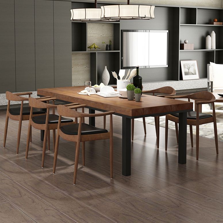 Industrial Brown Table for Restaurant Dining Table with Black Metal 4 Legs