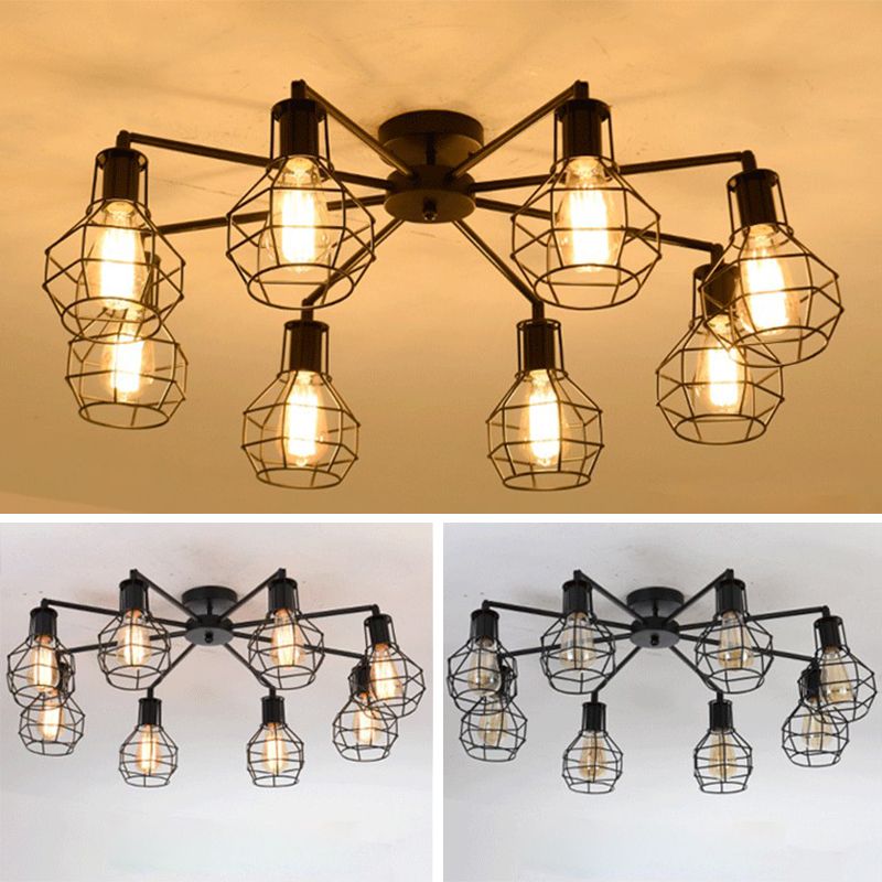 Industrial Style Flush Mount Metal Ceiling Light  in Black for Hallway