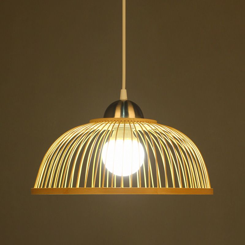 Dôme suspendu plafonnier style asiatique bambou bambou bulbe pendant beige lampe pour salon de thé