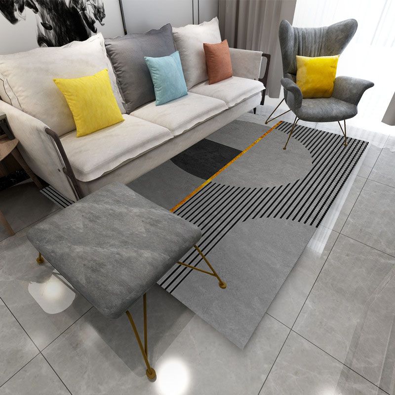 Dark Grey Striped Carpet Polyester Simplicity Carpet Washable Carpet for Home Decoration