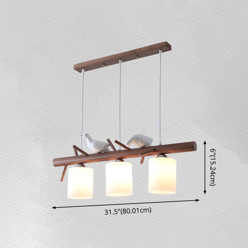 3 Lights Nutcracker Wood Island Pendant Lighting Contemporary Cylindrical Glass Shade Island Lamps