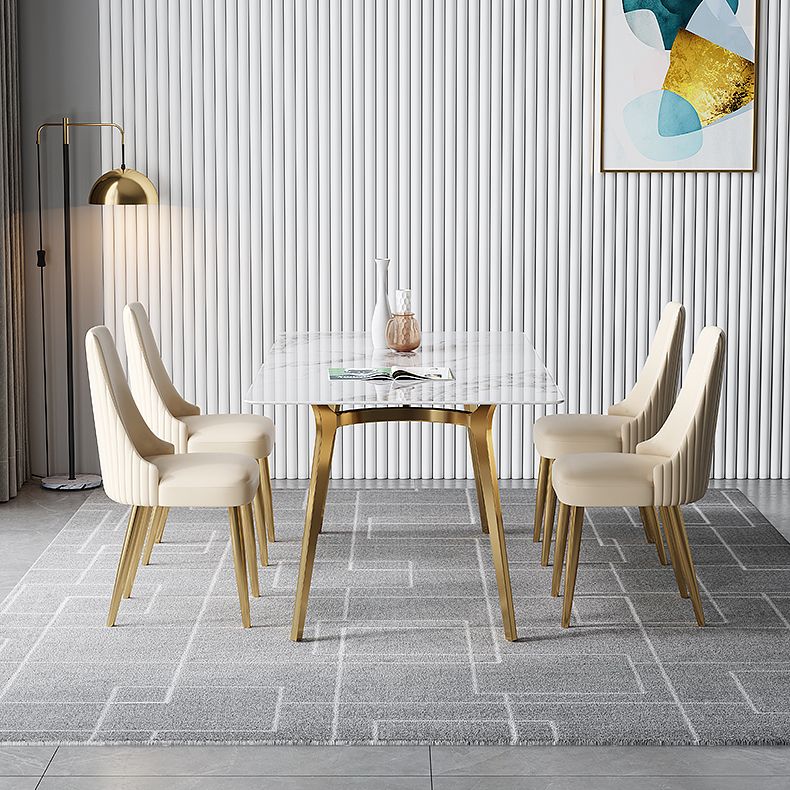 Luxury Sintered Stone Dining Table Rectangle Table with Metal Base and 4 Legs
