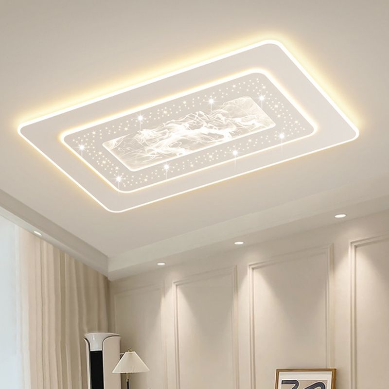 LED Metal Flush Mount Geometric Shape Modern Ceiling Light with Acrylic Shade for Bedroom