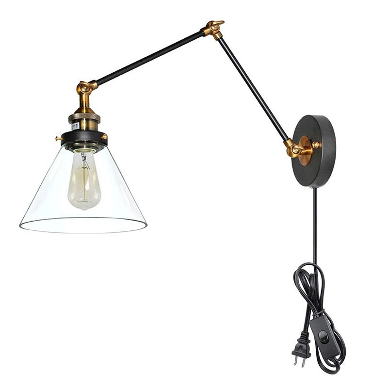 Glass Geometric Wall Lighting Industrial Style 1-Light Wall Mounted Light Fixture in Black