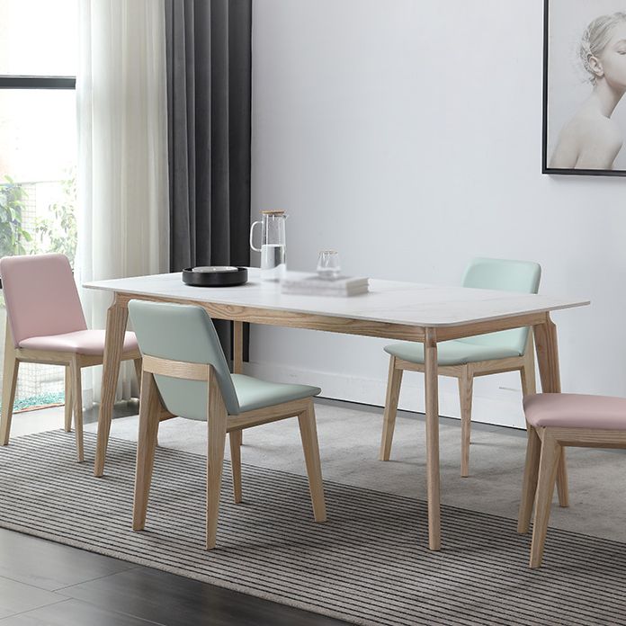 Rectangle Dining Table White Tone Fixed Table with Sintered Stone Top