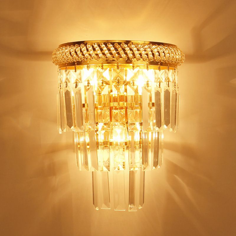 Modern Luxury Stagger Wall Lamp Electroplate Metal 3-Light Wall Sconce with Crystal Shade
