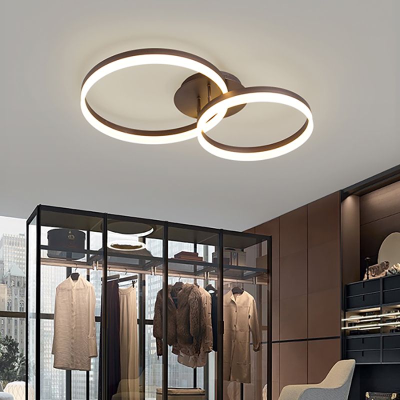 Boucle Bedroom Flush Ceiling Lamp LED Acrylique 27.5 "/35.5" /43 " Wide Minimalist Brown Semi-Flush Mount in Warm / White / Natural Light