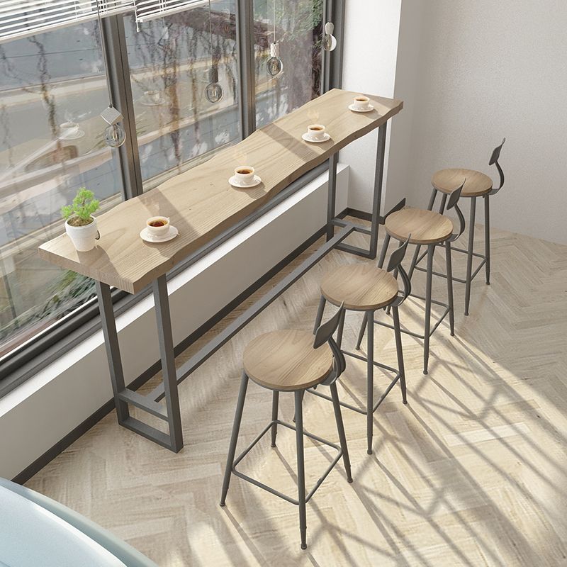 Modern Solid Wood Bar Table Set Rectangular 1/5 Pieces Counter Table with High Stools