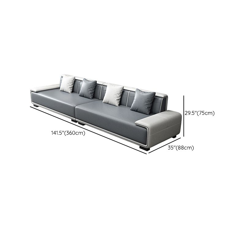 29"H Scandinavian Sectional Sofa Leather Grey Sectionals with Bostol Pillows