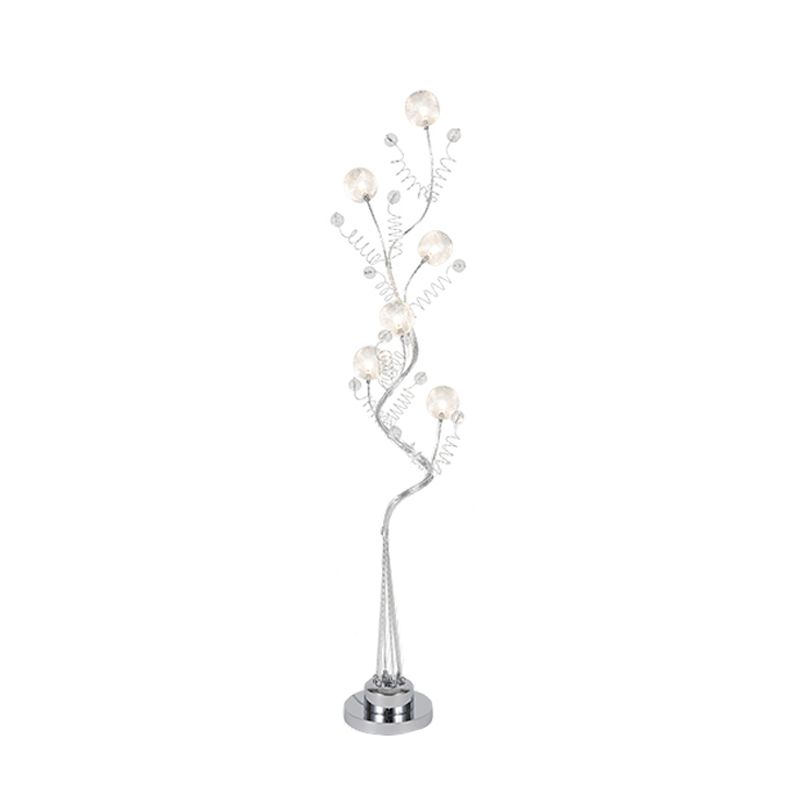 Forma de árbol de aluminio iluminación de aluminio sala de estar decorativa lámpara de lectura de piso LED con detalles de orbe en rosa/plata, luz cálida/blanca