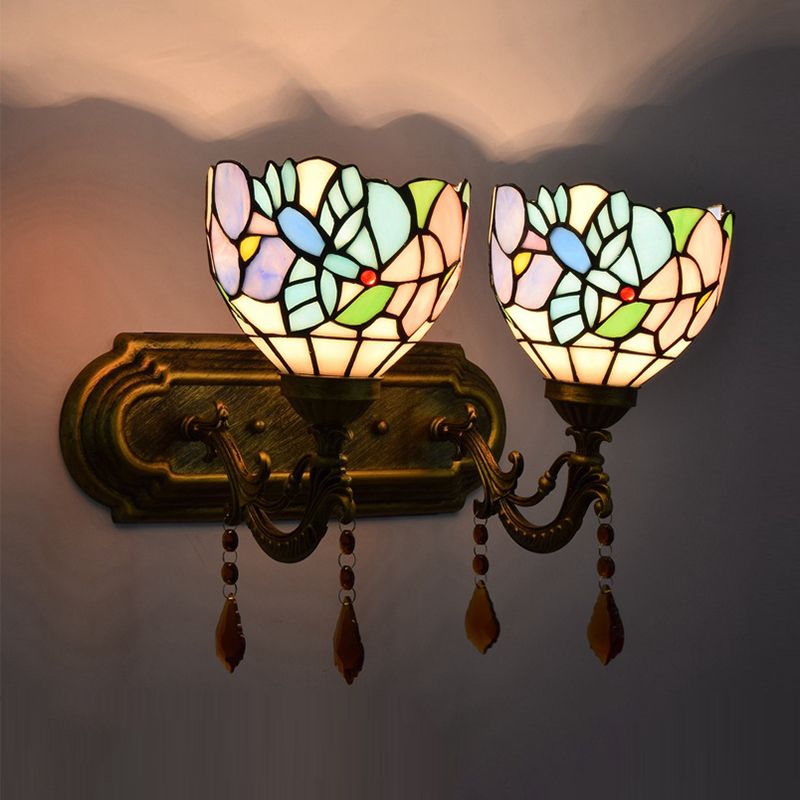 2-Lights Wall Light Fixture Tiffany Wall Mounted Lighting for Washroom