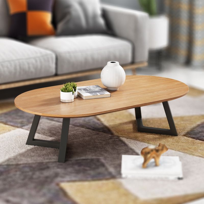 Nordic Solid Wood Elliptical Coffee Cocktail Table with 2 Legs