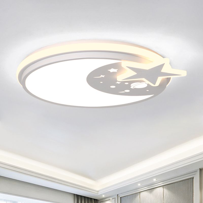 Acrylic Round Flush Mount Light Cartoon LED Flushmount Lighting with Star Decor in White/Pink/Blue