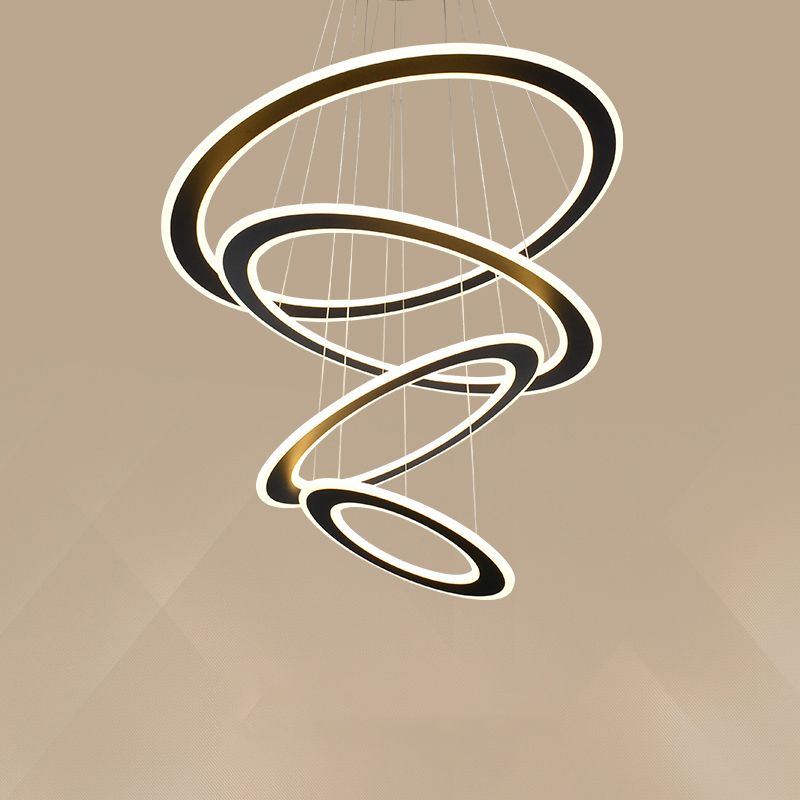 Lámpara de lámpara LED circular Art Deco Metal Stairway Techo de techo de colgar en negro