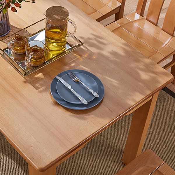 Mid-Century Modern Solid Wood Dining Table Beech Wood Top Table with 4 Legs
