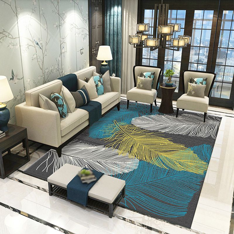 Natural Feather Pattern Carpet Polyester Indoor Rug Non-Slip Backing Area Rug for Living Room