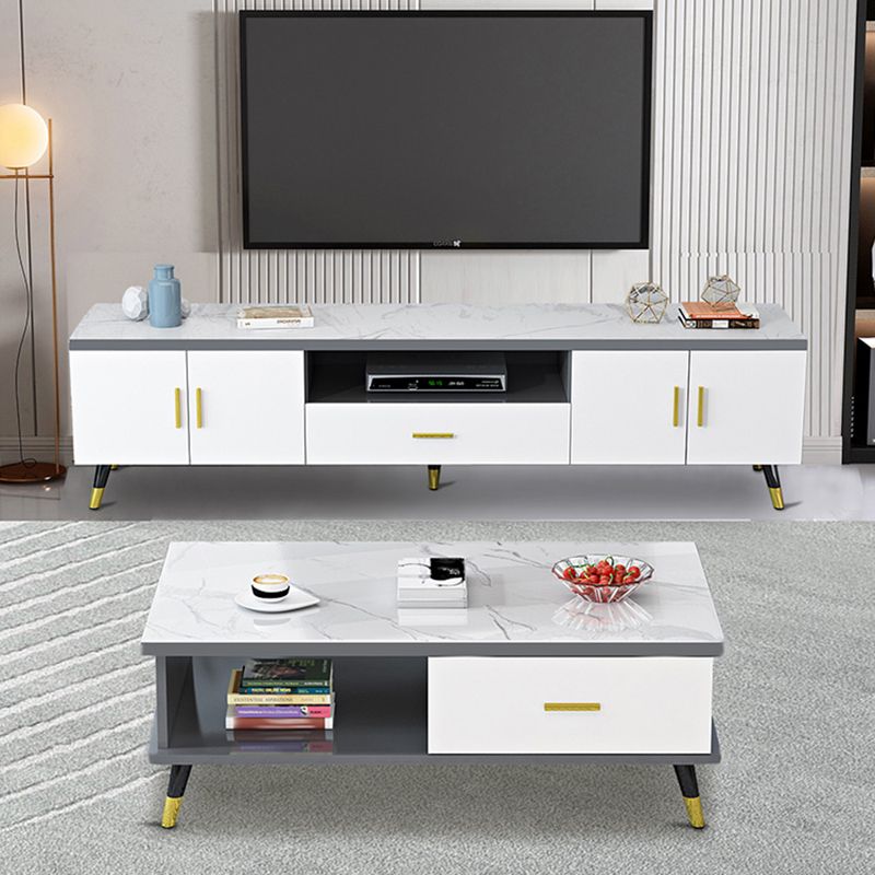 Wooden TV Media Console Glam Media Console TV Stand with Drawer