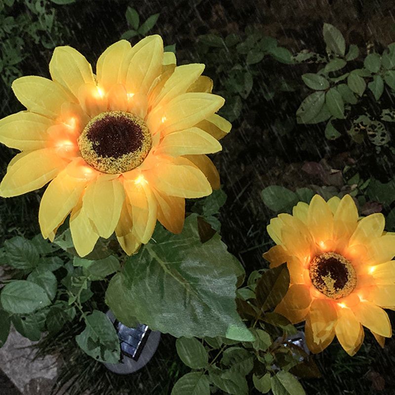 1 Pc Sunflower Plastic Solar Ground Light Art Decor Yellow LED Stake Lighting for Courtyard