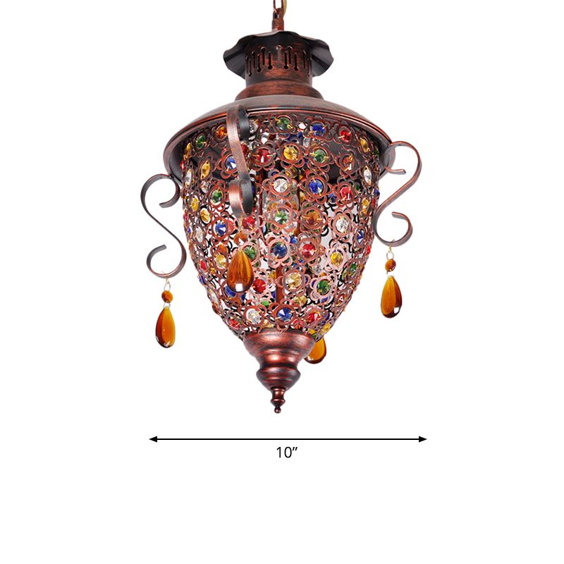 Copper 1-Bulb Down Lighting Bohemian Metal Pine Cone Hanging Light Fixture for Hallway