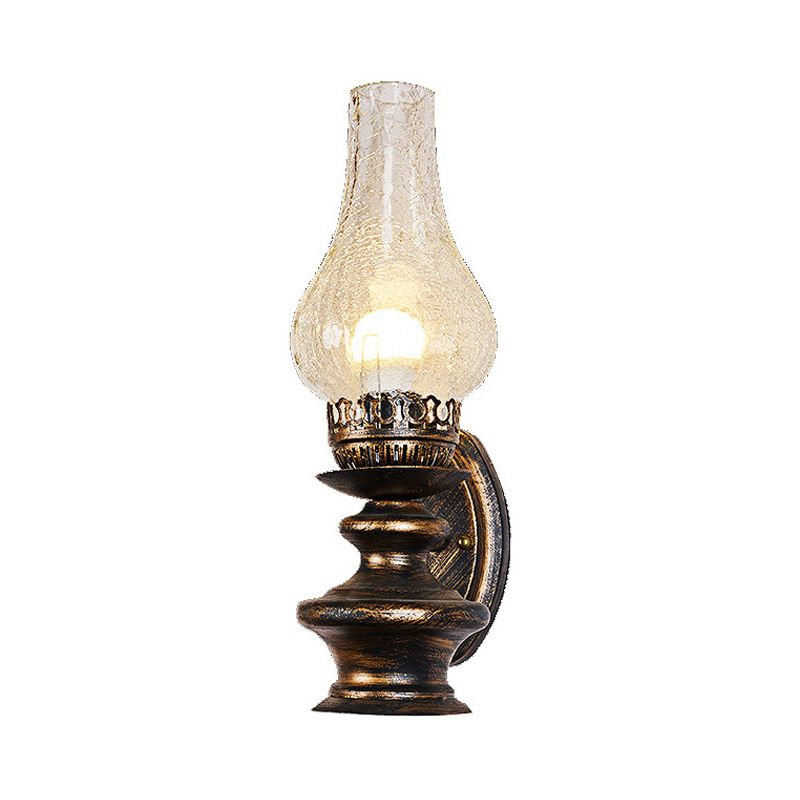 Vintage Kerosene Sconce Lighting 1 Light Clear Crackle Glass Wall Mount Light Fixture in Brass