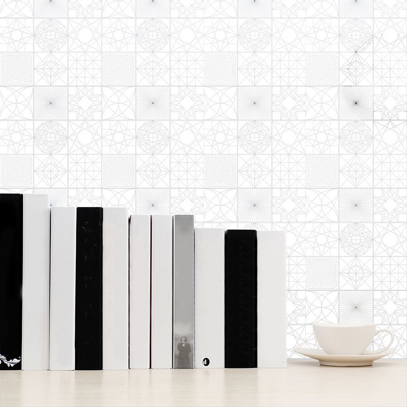 White Geometric Shapes Wallpaper Panel 18 Pieces Easy Peel off Wall Decor for Bathroom