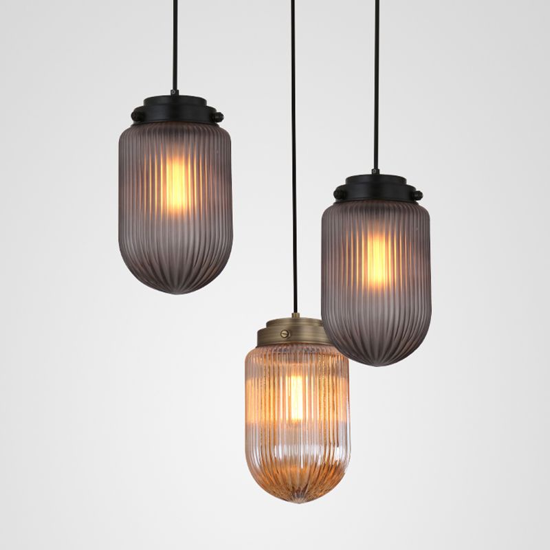 Rippenglas ovaler Anhängerlampe postmoderne 1-Licht-Deckenleuchte für Esszimmer
